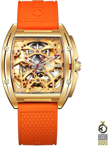 Miniatura 9 de CIGA Design Reloj de pulsera mecánico de acero inoxidable dorado con correa de silicona de zafiro con una correa de acero inoxidable