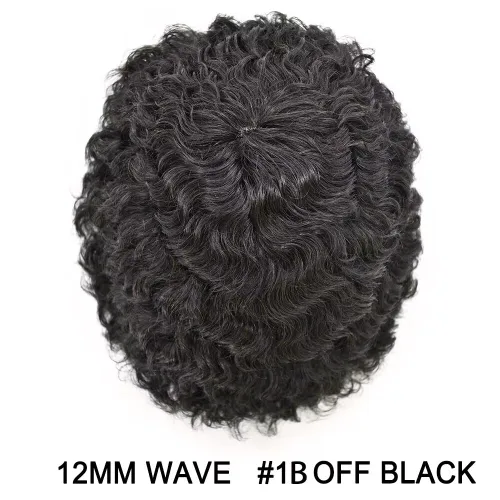 Miniatura 2 de Afro Toupee para hombres negros rizado afro onda masculina postizo piel PU afroamericano hombres tupé reemplazo de cabello humano negro hombres 1B#