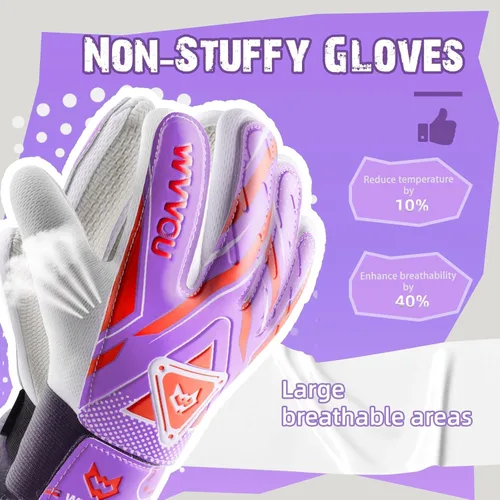 Miniatura 4 de WVVOU Guantes de portero para niños y jóvenes, guantes de portero de fútbol con doble protección, guantes de fútbol antideslizantes, súper agarre