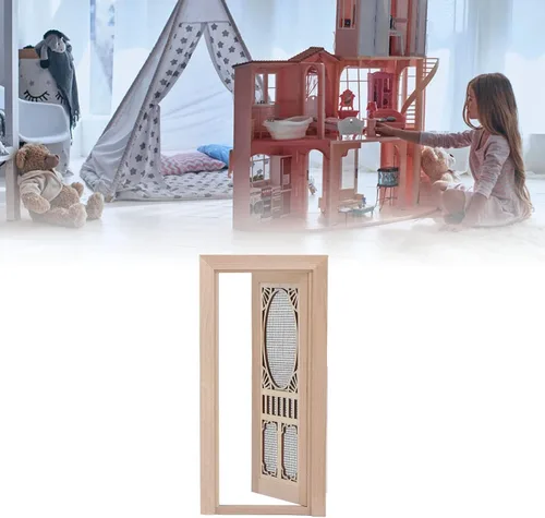 Miniatura 4 de 1:12 Mini modelo de muebles de casa de muñecas, puerta de pantalla para casa de muñecas, abedul para puertas de casa de muñecas DIY