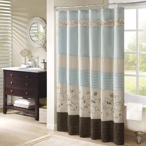 Miniatura 14 de Madison Park Cortina de ducha de tela Serene Flora, cortinas de ducha bordadas de transición para baño, 72 x 72 pulgadas, roja Rojo