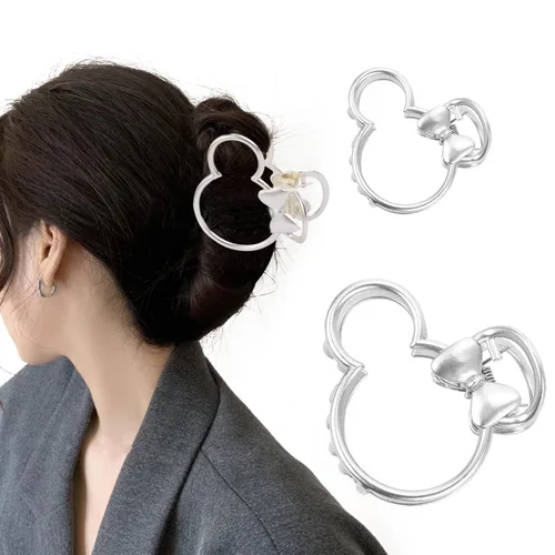 Pinzas para el cabello, 2 pinzas de metal plateado para cabello grueso y pesado, cabeza de ratón, hueca, antideslizante, pasador, pinza de