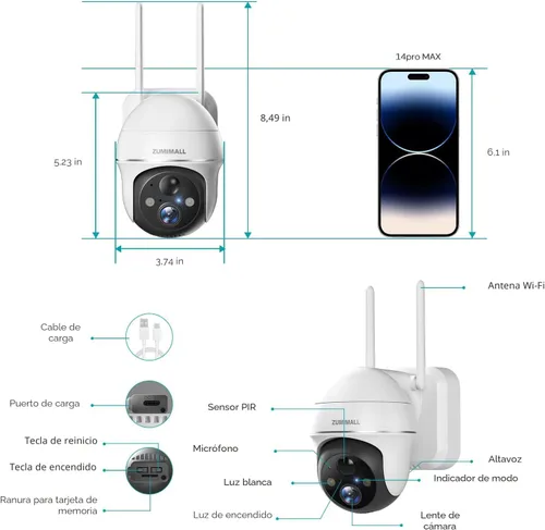 Miniatura 5 de Cámaras de seguridad inalámbricas para exteriores ZUMIMALL, vista de 360°, cámaras alimentadas por batería 2K para seguridad del hogar, visión