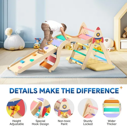 Miniatura 10 de Conjunto de Triángulo Pikler con Cojín, Juguetes de Escalada 9 en 1 para Niños Pequeños de 1 a 3 Años en el Interior, Juguetes Montessori