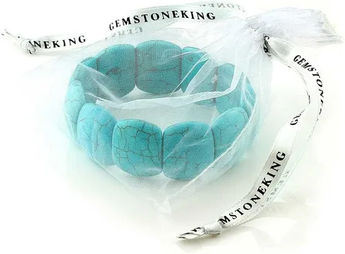 Miniatura 4 de Gem Stone King Pulsera elástica de cuentas de howlita turquesa simulada de 7.5 pulgadas para mujer, 0.787 in, Metal Gema, Turquesa simulada