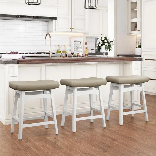 Miniatura 12 de Taburetes de bar PHI VILLA - Taburetes de bar con patas de madera maciza a la altura del mostrador con asiento de sillín tapizado, taburetes