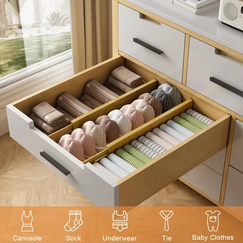 Miniatura 4 de Separadores de cajones de bambú, organizador de cajones de cocina ajustable de 17 a 22 pulgadas para ropa, paquete de 4 separadores de organización