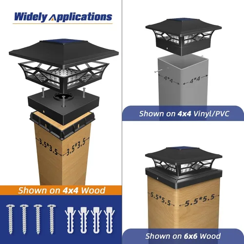 Miniatura 2 de APONUO Luces solares para tapa de poste con 8 colores RGB y flujo multicolor, lente transparente ultra brillante, impermeable IP65 para postes