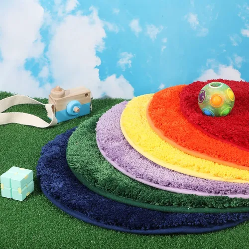 Miniatura 2 de Funtery Alfombra colorida de 6 asientos circulares de 18 pulgadas, alfombra redonda para niños, alfombra suave para aula, cojines educativos