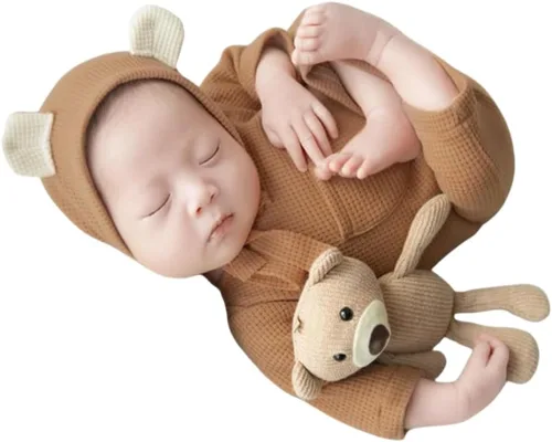 Miniatura 12 de Accesorios para sesión de fotos de bebé recién nacido, sombrero de punto de ganchillo, disfraz, sombrero de rayas, pantalones, mono, accesorios