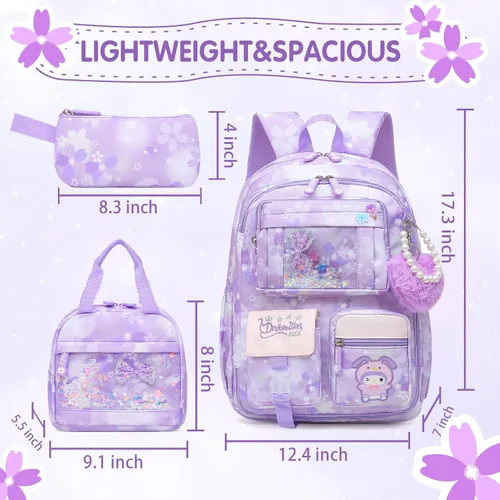 Miniatura 5 de Linda Mochila para Niñas Escolar Bolso para Estudiantes Niños Bolso de Libro con Múltiples Bolsillos Mochila Infantil Resistente a Salpicaduras