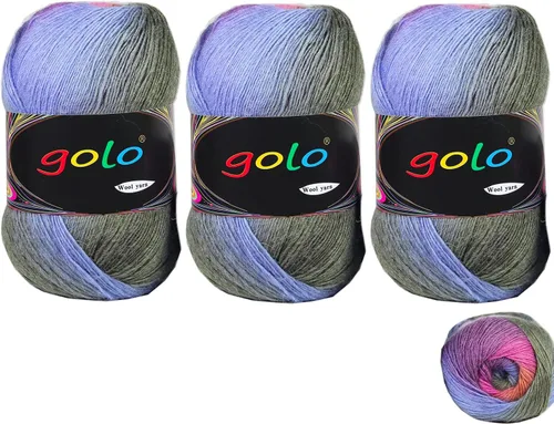 Miniatura 31 de Hilo de lana golo para tejer 200 yardas, hilo Cachemire multicolor arcoíris