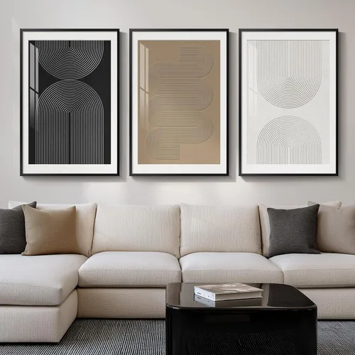 Miniatura 14 de Arte abstracto neutro en blanco y negro para sala de estar, 3 cuadros de impresiones en lienzo, para paredes, imágenes geométricas minimalistas