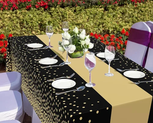 Miniatura 4 de Oudain 6 manteles para fiestas, manteles de plástico con lunares impresos, impermeables, desechables, rectangulares, para cumpleaños, bodas, fiestas