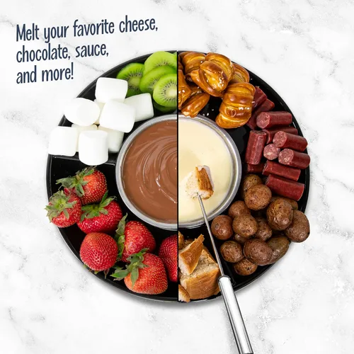 Miniatura 4 de Nostalgia Juego de fondue eléctrico para fiestas, olla de fusión de 10 onzas, 4 tenedores para asar y bandeja desmontable para servir, queso Negro