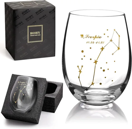 Miniatura 11 de HOHY Copa de vino del zodiaco Aries de 20 onzas, Horóscopo de cumpleaños del zodiaco Aries, regalos de vino para mujeres, copa de vino