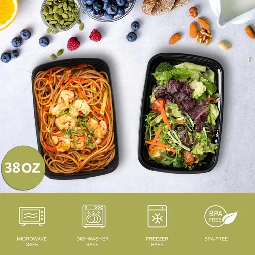 Miniatura 2 de Ezalia Paquete de 50 unidades - Contenedores para preparación de comidas de 38 oz, contenedores de plástico para preparación de alimentos