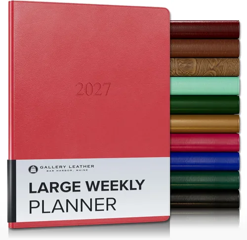 Miniatura 64 de Gallery Leather Agenda semanal y mensual grande 2025-2026, agenda y cuaderno con elegantes bordes de página dorados dorados, 12 meses, cactus Cactus