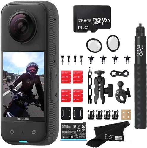 Insta360 Paquete de motocicleta X3: cámara de acción impermeable de 360 con sensores de 1/2 pulgada de 48 MP, video HDR 5.7K 360, foto 360 de 72 MP,
