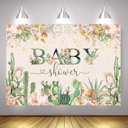 Miniatura 4 de Mocsicka Telón de fondo bohemio para fiesta de baby shower de cactus, decoración de fiesta de baby shower, fondo de taco mexicano, fondo de bebé