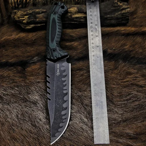 Miniatura 7 de BA-KOR Cuchillo de Caza de Hoja Fija Full Tang de 12.4 Pulgadas – Acero 9CR18MoV de 6mm, Mango G10, Hoja con Sierra Dentada en el Lomo con Acabado