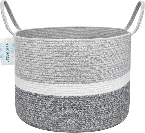 Cesta de cuerda tejida XXXL de 21.65 x 13.78 pulgadas, canasta decorativa para sala de estar, juguetes, sofá, mantas, toallas o cuarto del bebé,