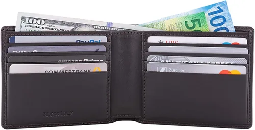 Miniatura 2 de DiLoro Billetera de cuero delgada para hombre con bolsillo y tecnología de bloqueo RFID marrón oscuro Nappa Cartera RFID