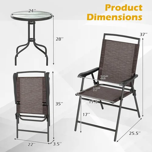 Miniatura 3 de S AFSTAR Juego de 3 piezas de bistró, juego de muebles de patio para exteriores, balcón, jardín, mesa redonda para exteriores de 28 pulgadas de alto