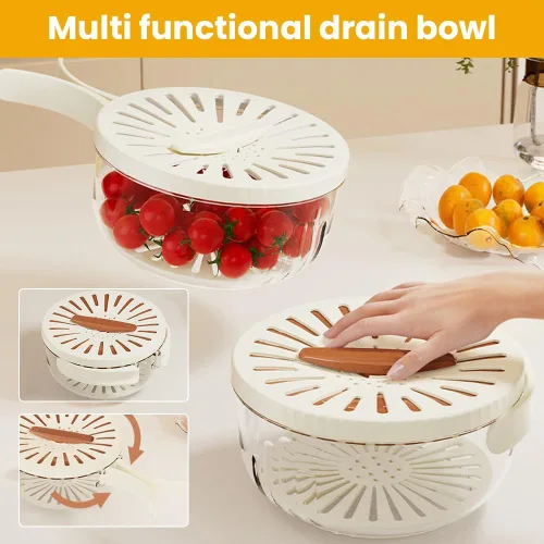 Miniatura 3 de Cuenco multifuncional para lavar frutas y verduras, cuenco para lavar frutas con colador, recipiente con tapa, escurridor de frutas con asa para 2