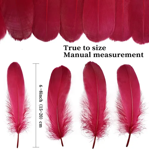 Miniatura 2 de FeelfunFeather 120 piezas de plumas de ganso color vino tinto de 6-8 Pulgadas 15-20 cm. Plumas decorativas naturales a granel para manualidades DIY