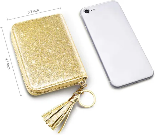 Miniatura 5 de Billetera pequeña para tarjetas de crédito RFID con purpurina linda para mujer