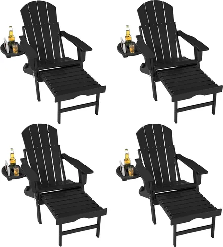 Miniatura 22 de FOOWIN Silla Adirondack plegable ajustable con otomana retráctil, silla Adirondack de polietileno de alta densidad con bandejas 4 en 1, resistente a