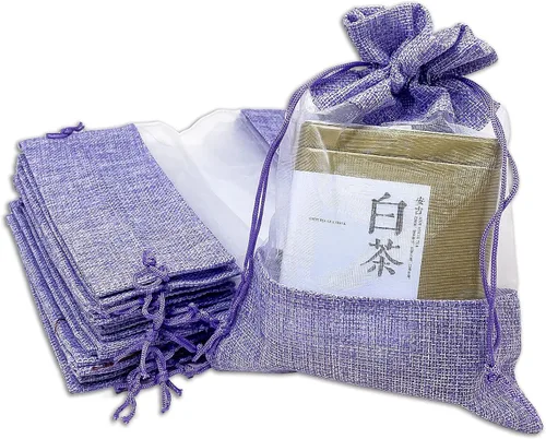 Miniatura 14 de Paquete de 12 bolsas de regalo medianas de lino, arpillera y organza con cordones (5 x 7 pulgadas, blanco) - Bolsa de malla para recuerdos