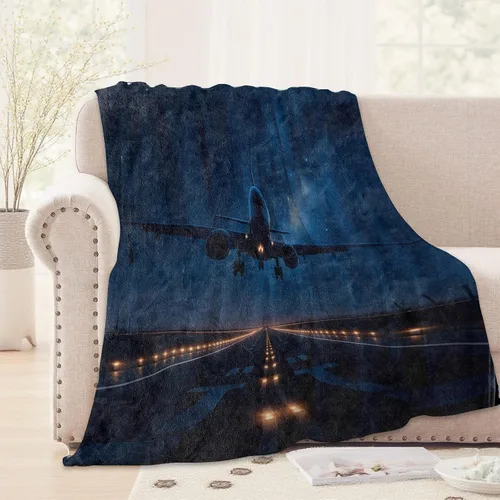 Miniatura 2 de Manta de avión Wicked, 40 x 50 pulgadas, acogedora manta de franela con diseño majestuoso de aterrizaje nocturno y cielo estrellado, mantas