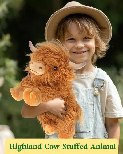 Miniatura 2 de Cuckool Highland Cow - Animales de peluche, adorable animal de peluche esponjoso de ganado de las tierras altas, lindo peluche suave de vaca