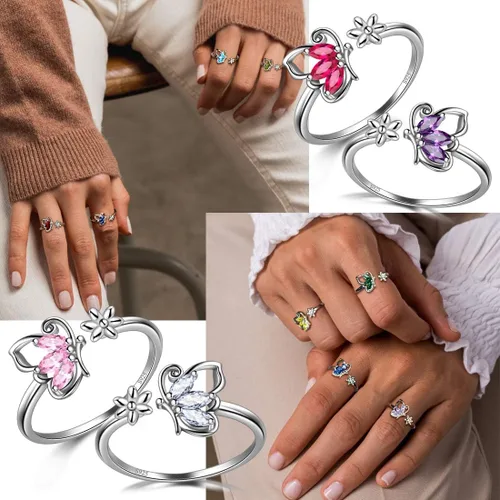 Miniatura 5 de 925 Sterling Silver Birthstone Butterfly Jewelry Women Crystal Animal Cute Butterflies Birthday NecklaceEarringRingBracelet Sets Birth Stone
