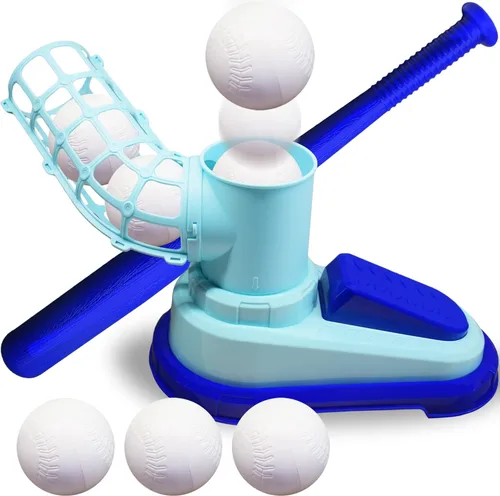 ArtCreativity Máquina de lanzamiento de béisbol para niños, juguete de lanzar para niños con bate plegable + 3 pelotas de béisbol, entrenador para