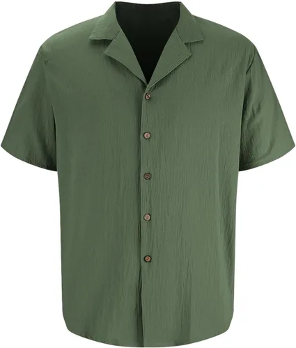Miniatura 2 de Camisa de guayabera cubana para hombre, estilo casual, con botones, de manga corta, para verano, playa, hippie, color sólido, tops de trabajo