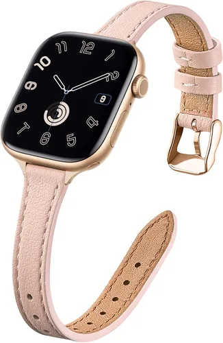 Miniatura 24 de STIROLL - Correa delgada de cuero para reloj inteligente, compatible con Apple Watch de 38, 40, 41, 42, 44, 45 y 49 mm, correa de cuero de grano
