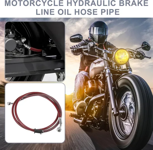 Miniatura 2 de Motoforti 51.18 pulgadas de longitud 0.394 in ID motocicleta línea de freno hidráulico tubo de manguera de aceite de acero inoxidable trenzado cable