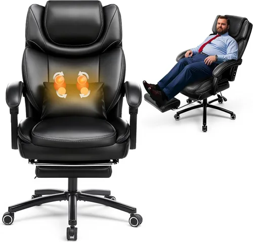Miniatura 13 de Silla de oficina grande y alta de 600 libras, asiento extra ancho, masaje 3D y calor, silla de oficina con resistencia para personas, brazos