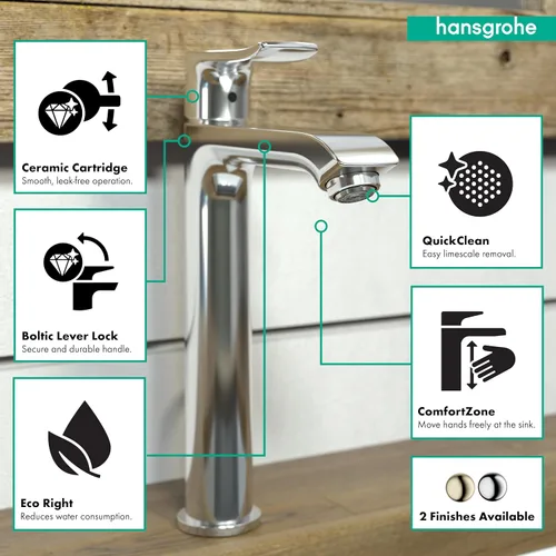 Miniatura 3 de hansgrohe Metris Modern 31183001 - Grifo de lavabo de baño de 1 manija y 10 pulgadas de alto, moderno, atemporal, fácil de limpiar, color cromado