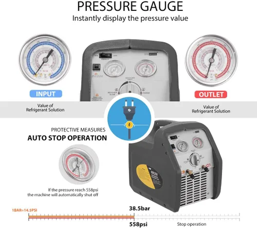 Miniatura 4 de VIVOHOME Bomba de vacío de aire de paleta rotativa de una sola etapa de 110V 1/3 HP 4.5 CFM con 110-120V AC 60Hz 3/4HP Máquina de recuperación