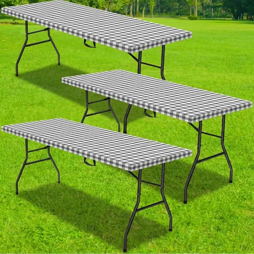 Miniatura 9 de Oudain Mantel rectangular de plástico para mesa de pícnic, 3 piezas, 30 x 72 pulgadas, vinilo impermeable con parte trasera de franela con borde