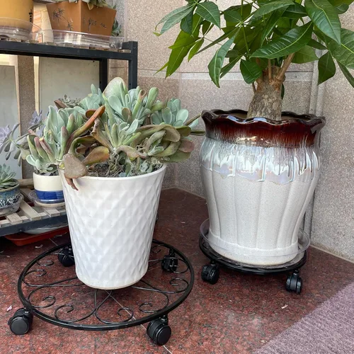 Miniatura 2 de Paquete de 6 soportes de metal para plantas con ruedas de 12 pulgadas con ruedas, soporte de hierro forjado resistente, rodillos para plantas