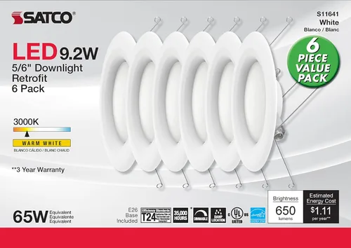 Miniatura 5 de Satco S11641 - Foco empotrable LED de 9.2 W, paquete de valor, 5-6 pulgadas, blanco, paquete de 6