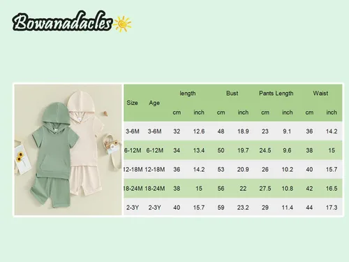 Miniatura 6 de Conjunto de ropa casual de manga corta con capucha y pantalones cortos para bebés y niños pequeños