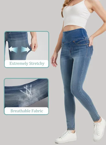 Miniatura 4 de KYAL - Jegging de cintura alta para mujer, elásticos, con control de abdomen, ajustados, con bolsillos, a la moda, casual