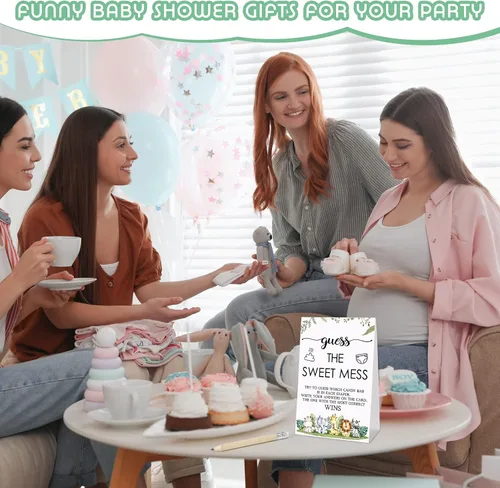 Miniatura 7 de Juego de 67 piezas de pañales sucios de Guess The Sweet Mess para baby shower, incluye letrero de Adivina el dulce lío, 50 tarjetas pequeñas, 10