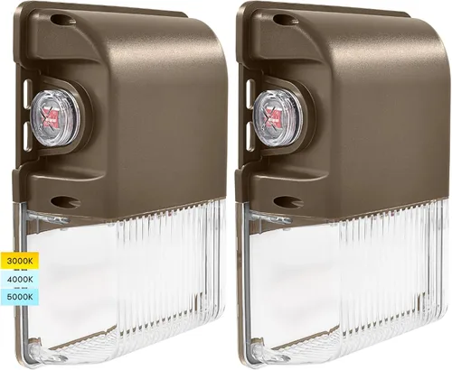 LUXRITE Paquete de luz LED de pared de 15/20/25W con fotocélula 3CCT 3000K/4000K/5000K, 1950/2600/3250LM seleccionable, iluminación LED exterior del